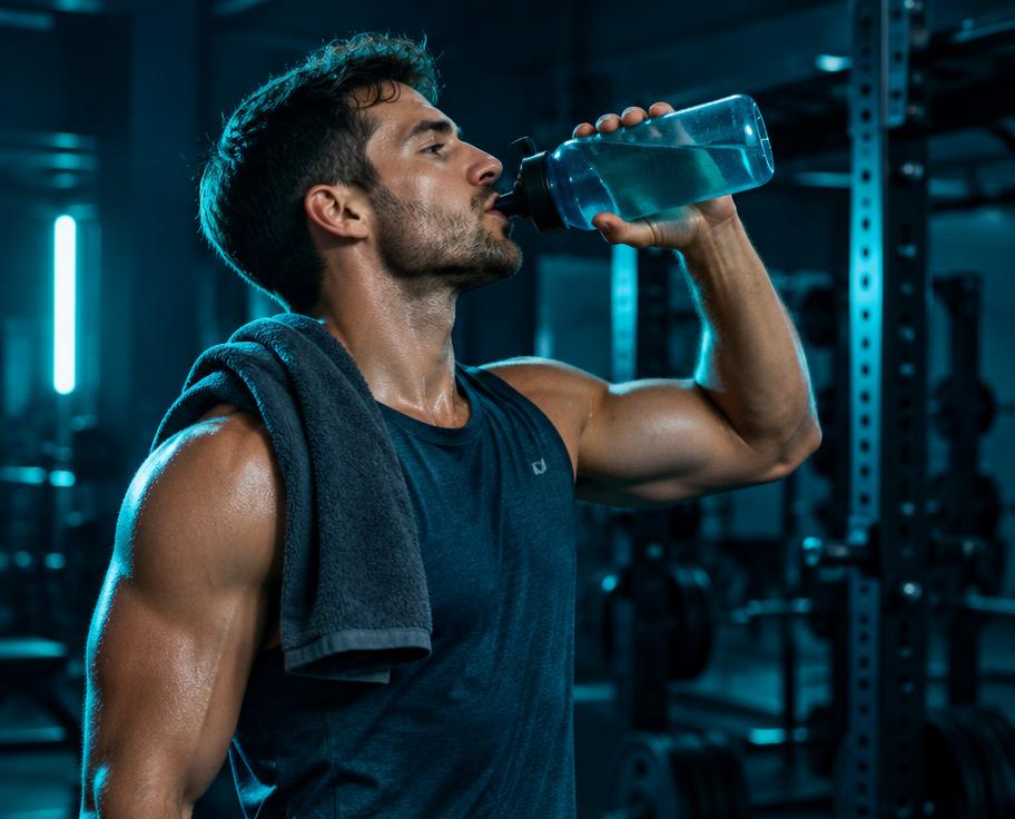 Athlete drinking water